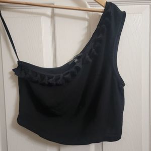 Lulu's Line In The Sand One-Shoulder Tassell Crop